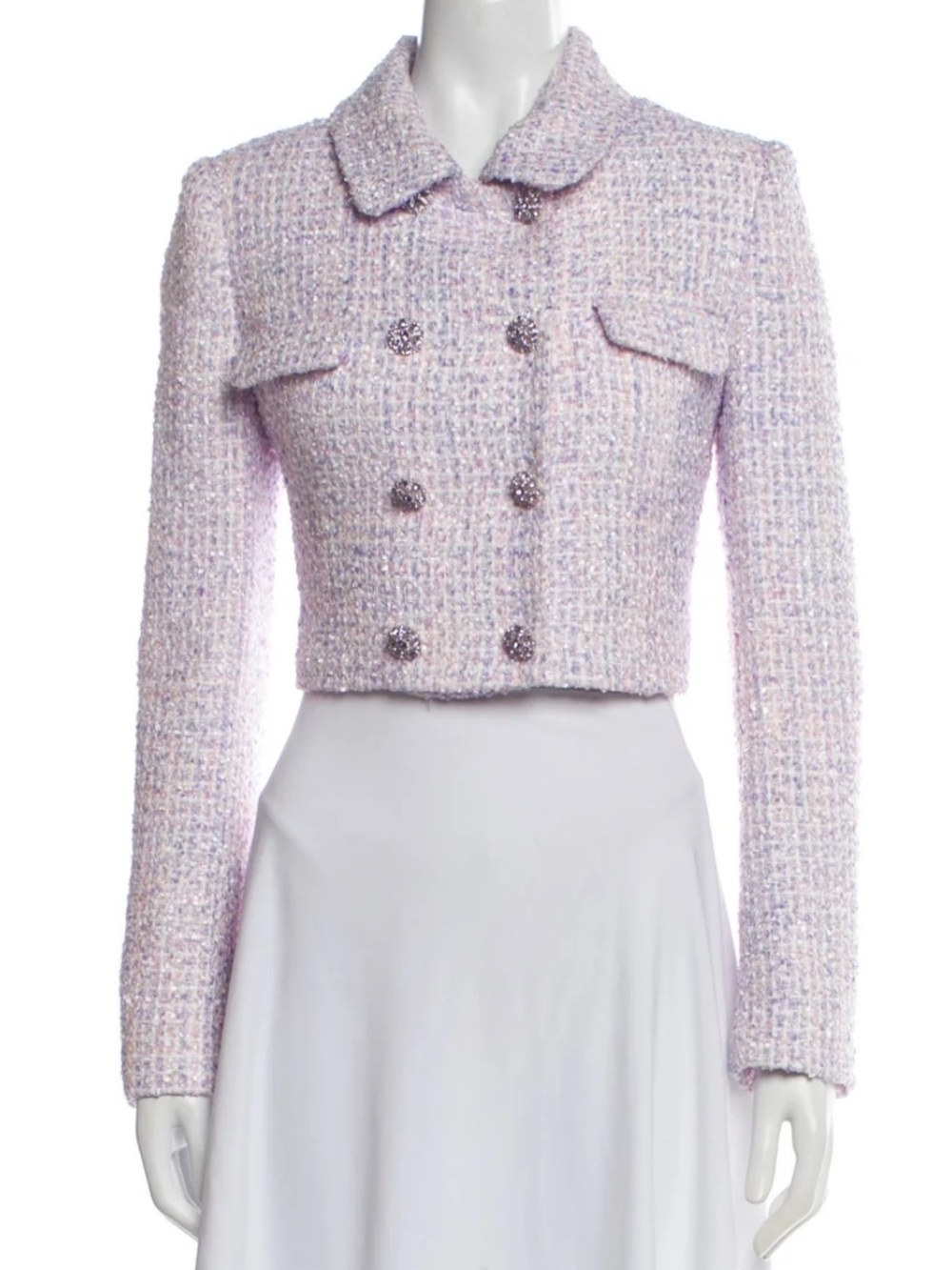 Self-Portrait Pastel Pink Tweed Cropped Double-Breasted Jacket